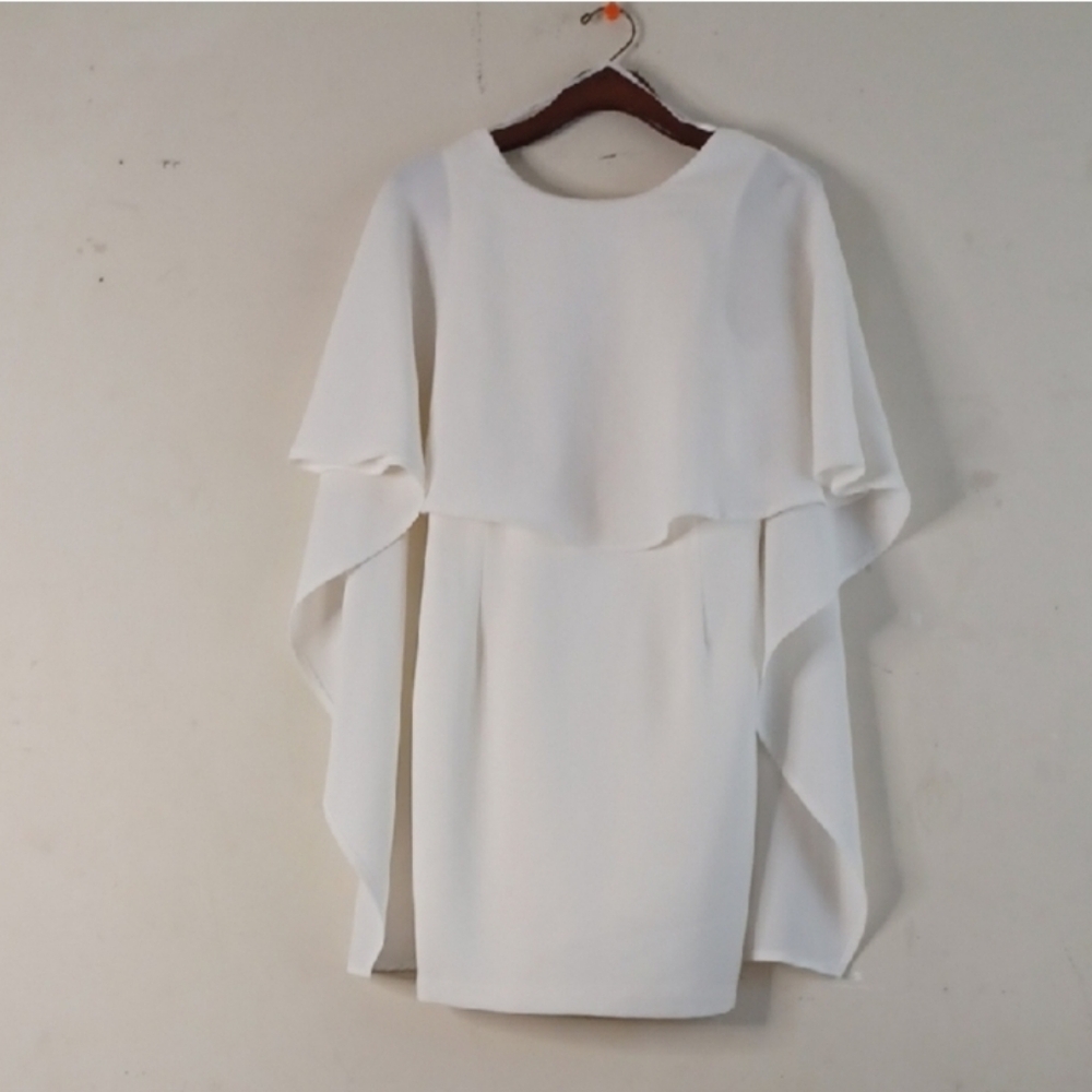 Lulu's White Cape Overlay Sheath Dress